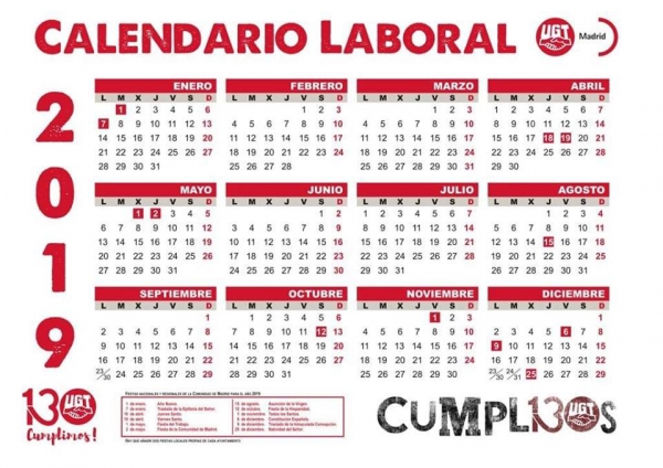 Calendario 2019 Ugt Madrid calendario ugt